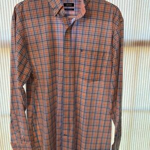 Izod Men's Casual Orange and Blue Plaid Shirt